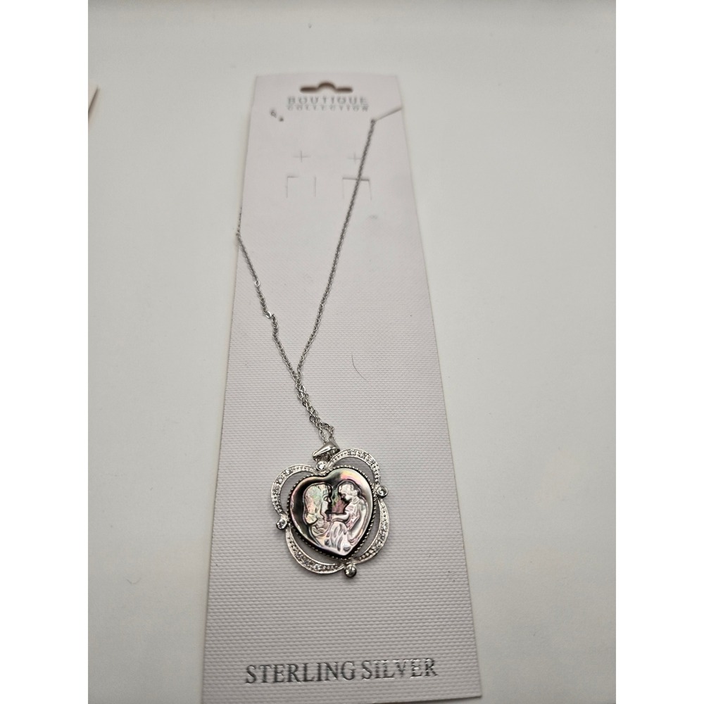 Boutique Collection Sterling Silver Abalone Mother Child Heart Cameo Necklace